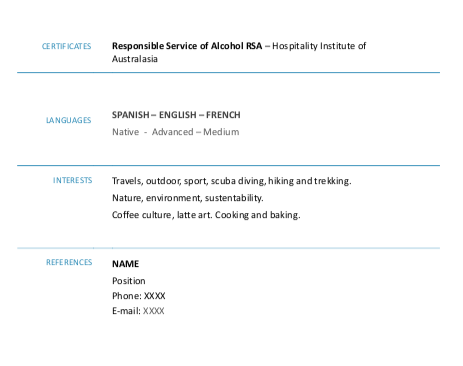 modelo cv para trabajar en australia