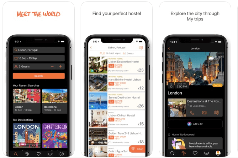apps de viajes hostel world para alojamiento